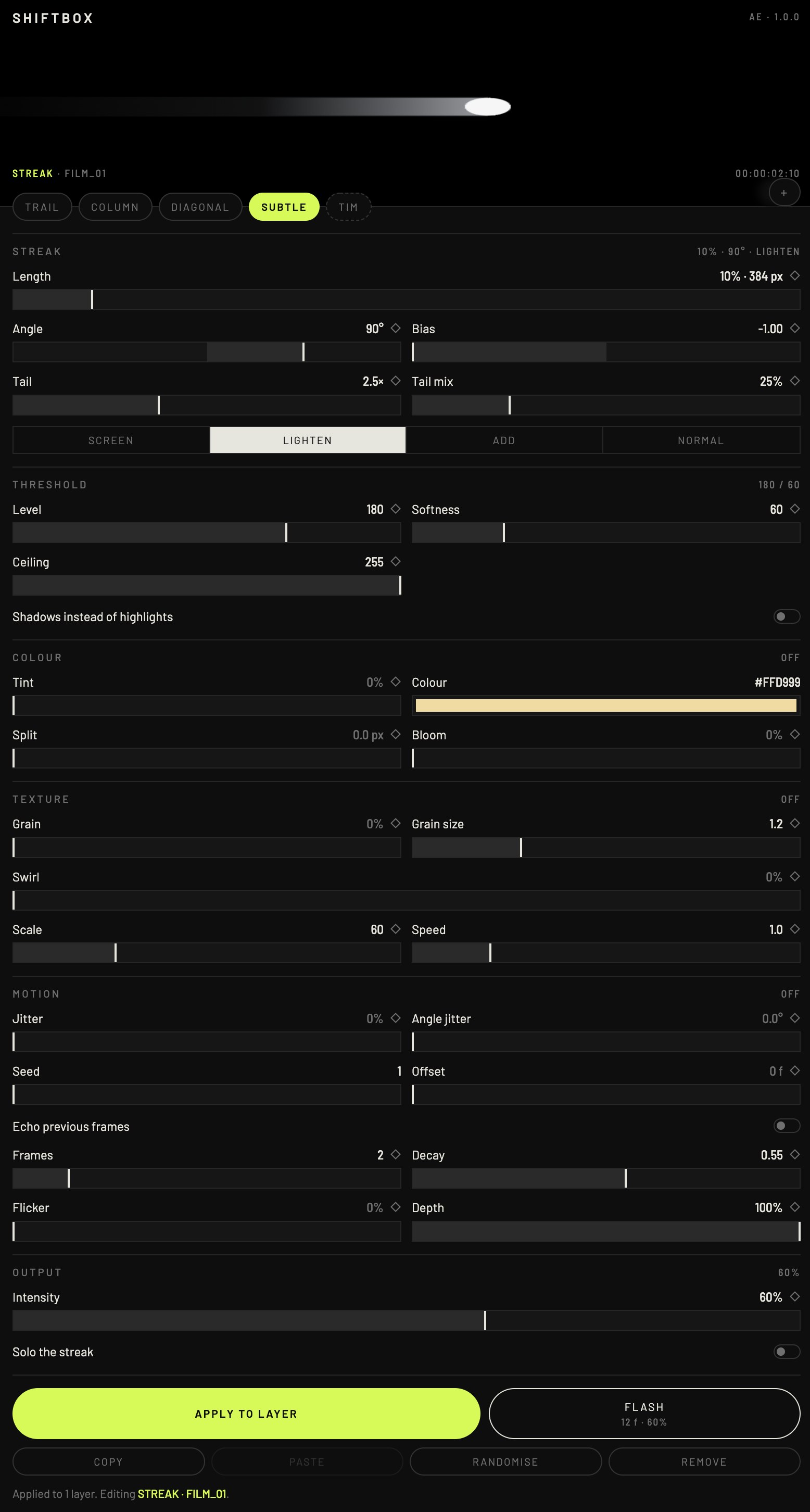 The ShiftBox panel in After Effects