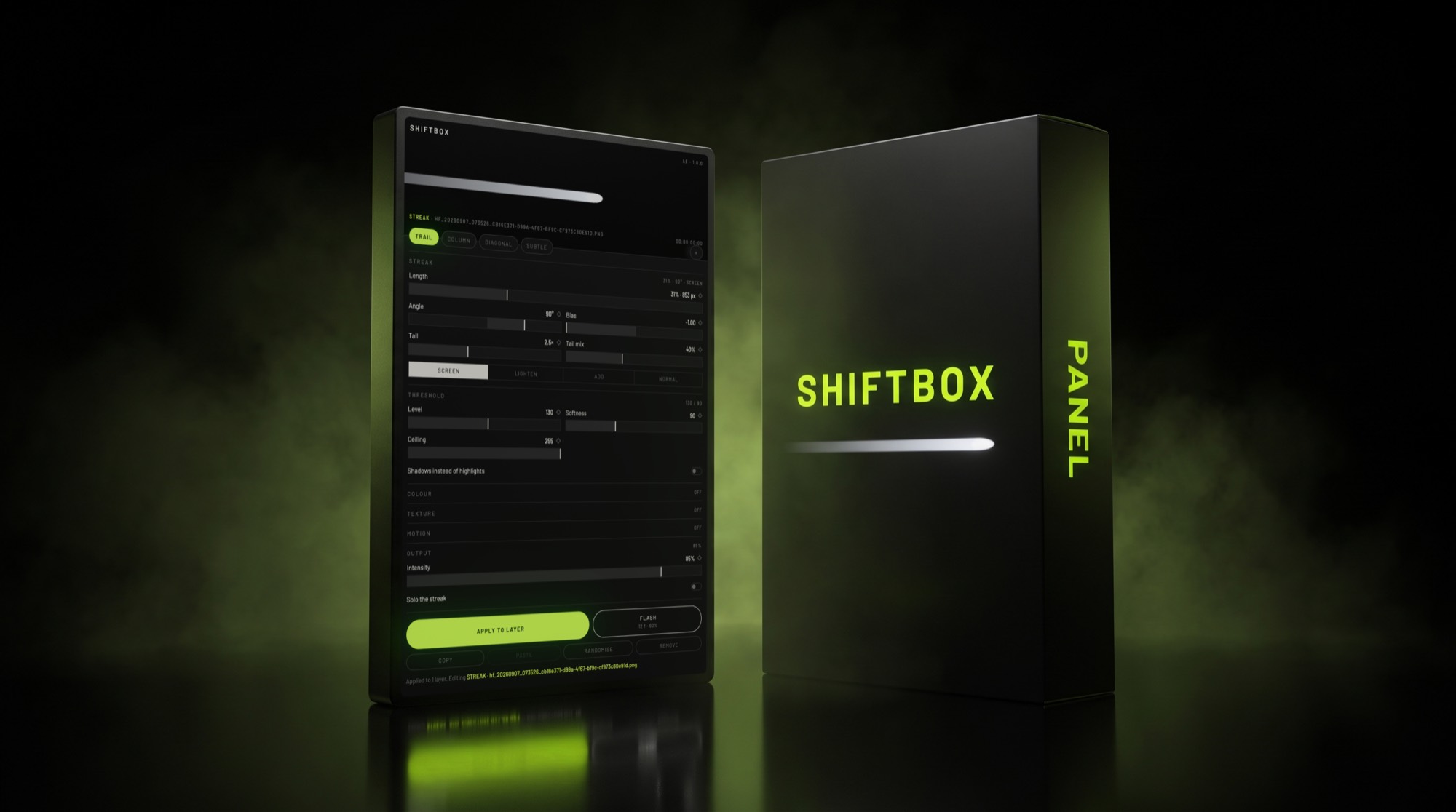 The ShiftBox panel standing beside its box