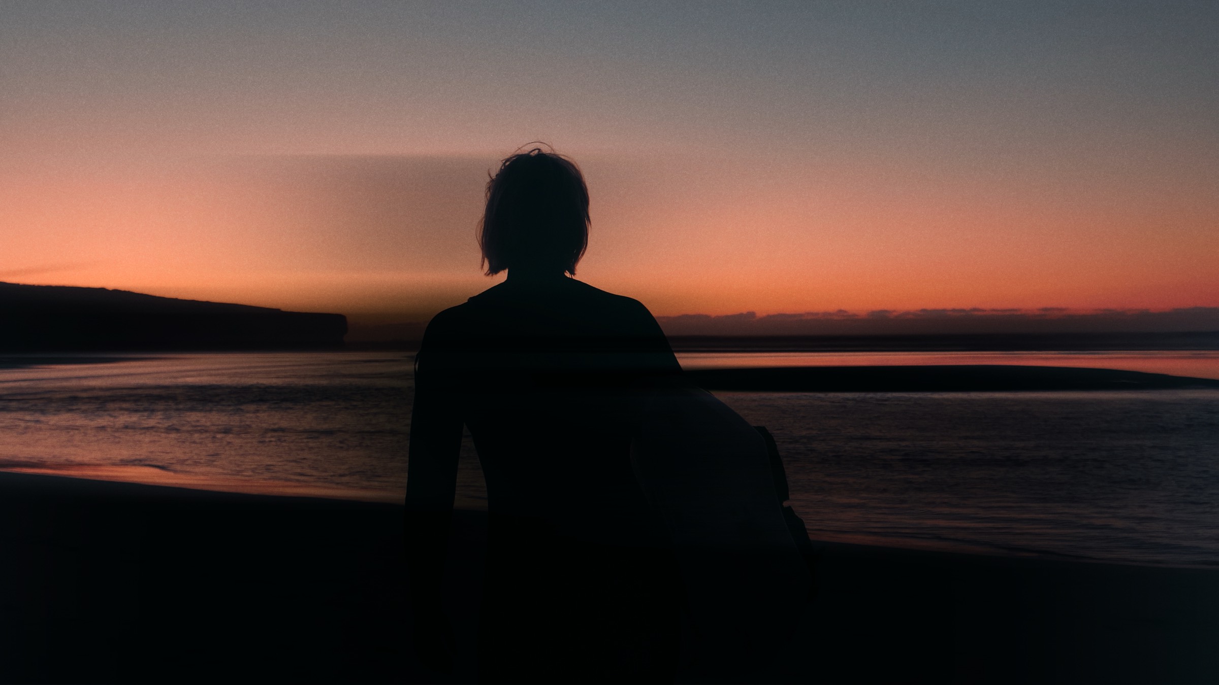 Surfer silhouette at dusk, with ShiftBox
